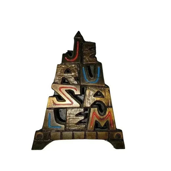 Vintage Painted Brass Jerusalem Letter Holder - Picture 1 of 3